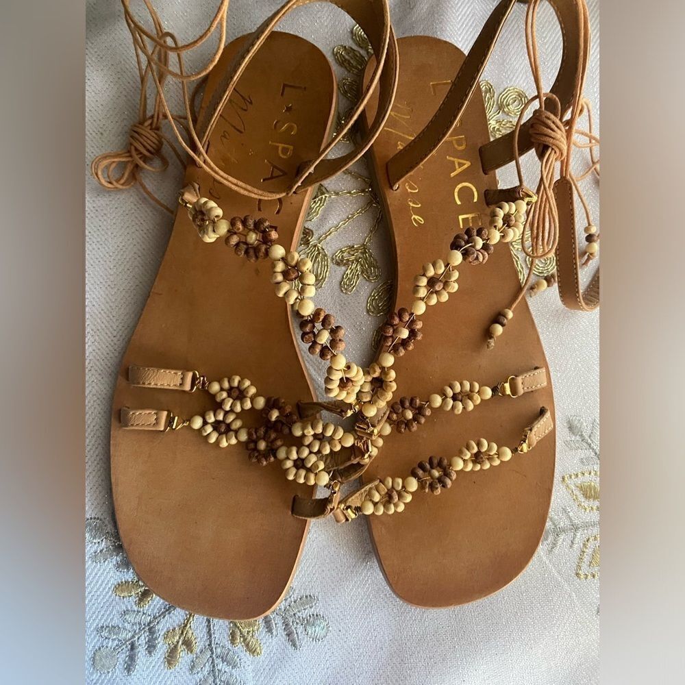 L*SPACE x MATISSE   Slide Sandal Brown Stones Strap Size 10M
